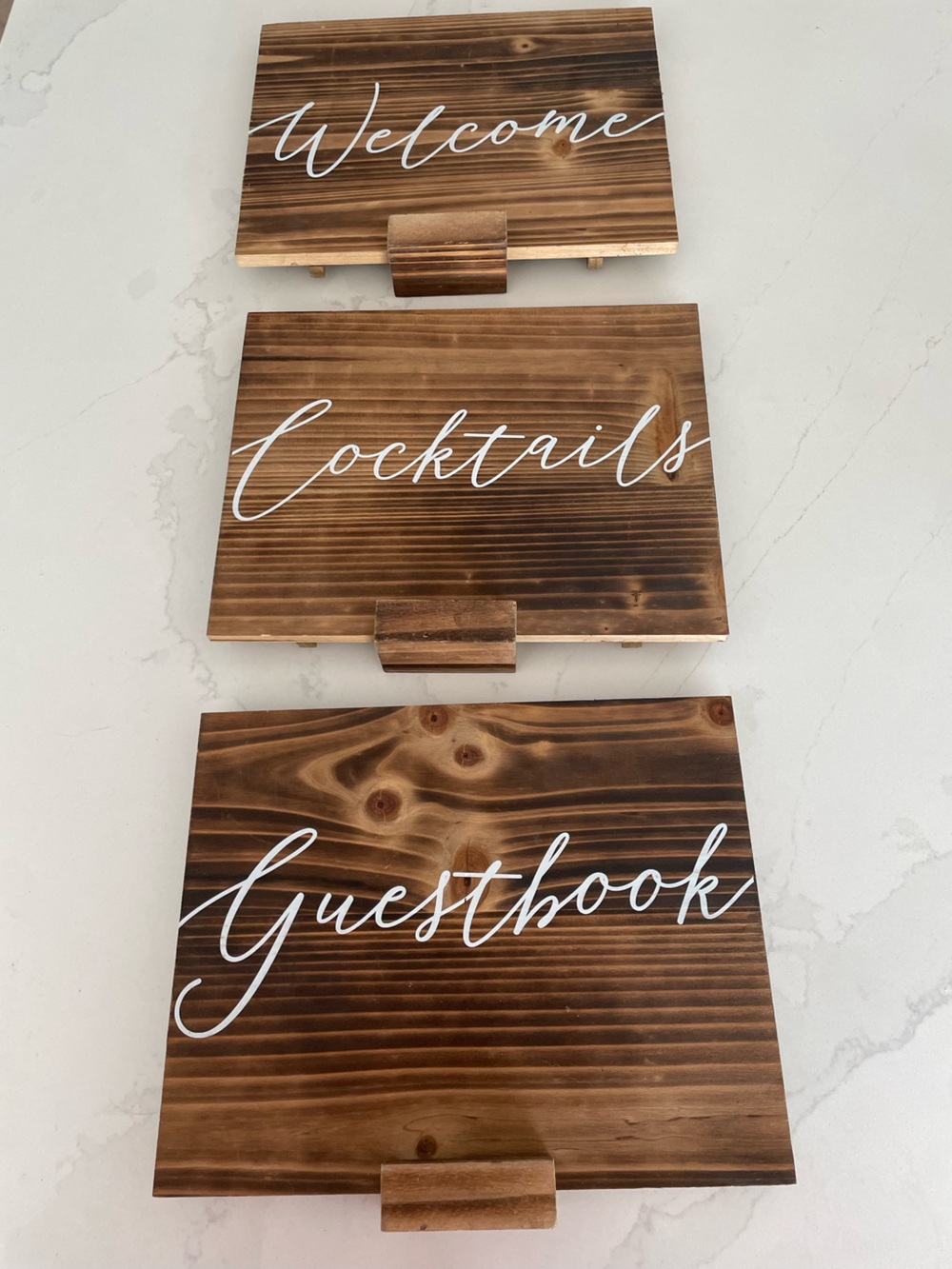 Set of 3 Rustic Wooden Wedding Signs | Welcome, Coctails, Guestbook Decor